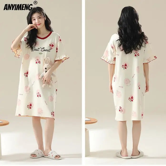 Women’s Cotton Plus Size Nightgown – Breathable Short Sleeve Sleep Dress