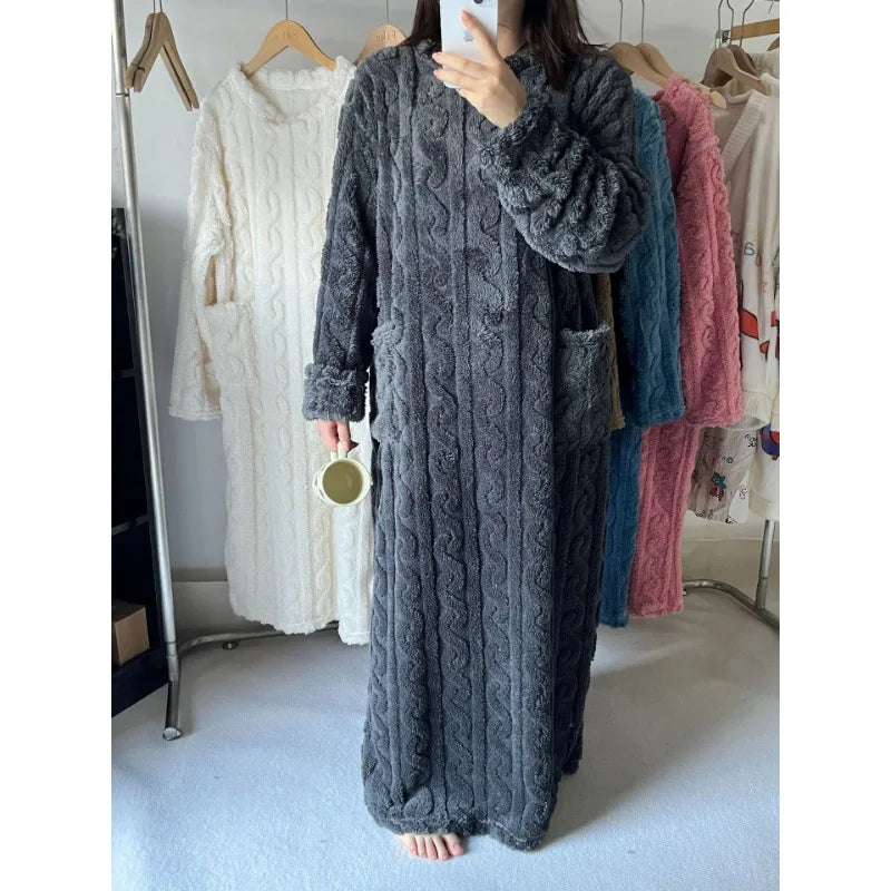 Women’s Coral Fleece Bathrobe – Thick & Warm Winter Robe Loungewear