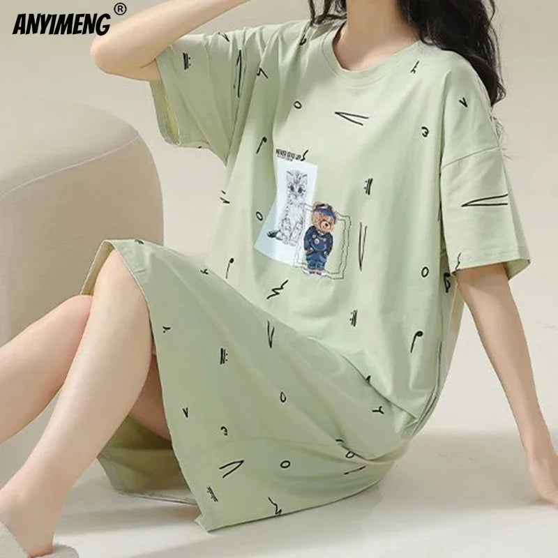 Women’s Cotton Plus Size Nightgown – Breathable Short Sleeve Sleep Dress