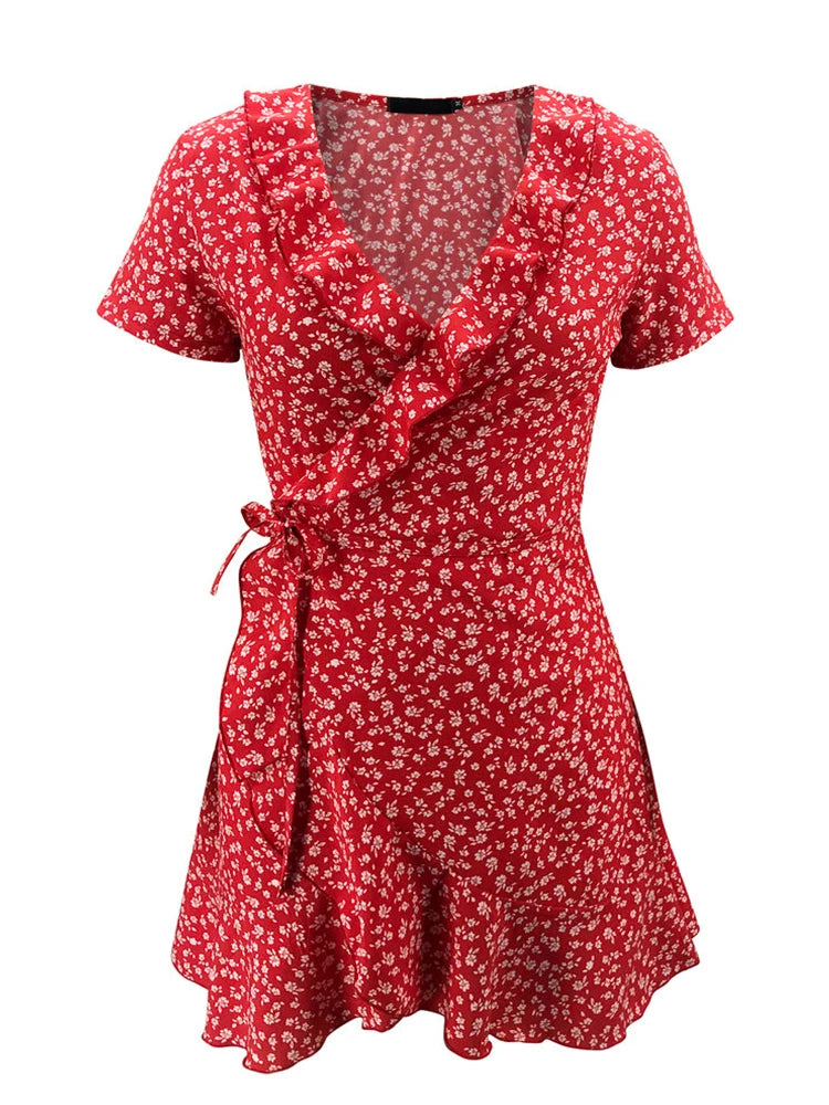 Floral Ruffle V-Neck A-Line Mini Dress 🌸✨