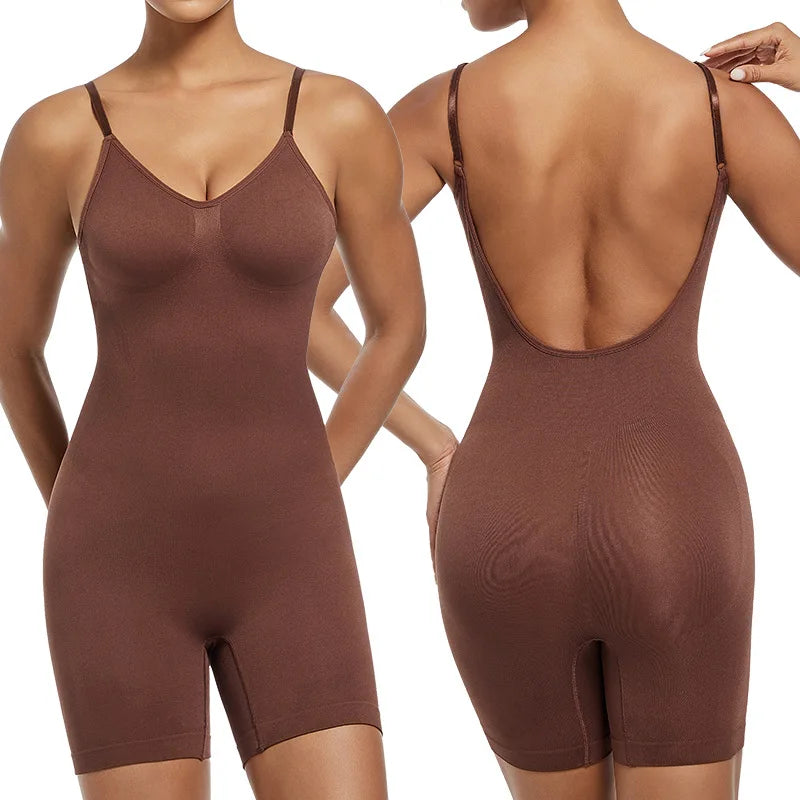 Seamless Open-Back Sculpting Bodysuit – Tummy Control & Natural Lift