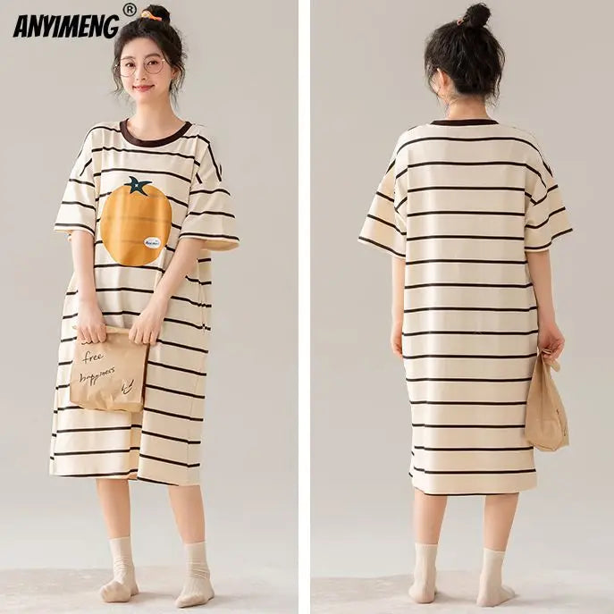 Women’s Cotton Plus Size Nightgown – Breathable Short Sleeve Sleep Dress