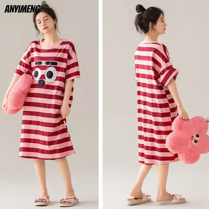 Women’s Cotton Plus Size Nightgown – Breathable Short Sleeve Sleep Dress