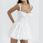 Elegant White Pleated A-Line Mini Dress ✨