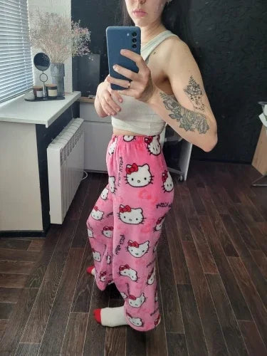 Y2K Hello Kitty Cartoon Pajama Pants – Women’s Casual Home Loungewear