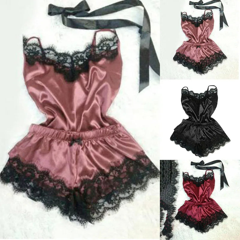 Women’s Ice Silk Satin Pajama Set – Sexy Sleepwear & Robe Lingerie Set