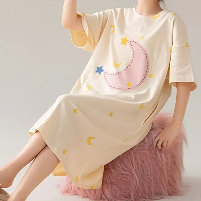 Women’s Cotton Plus Size Nightgown – Breathable Short Sleeve Sleep Dress