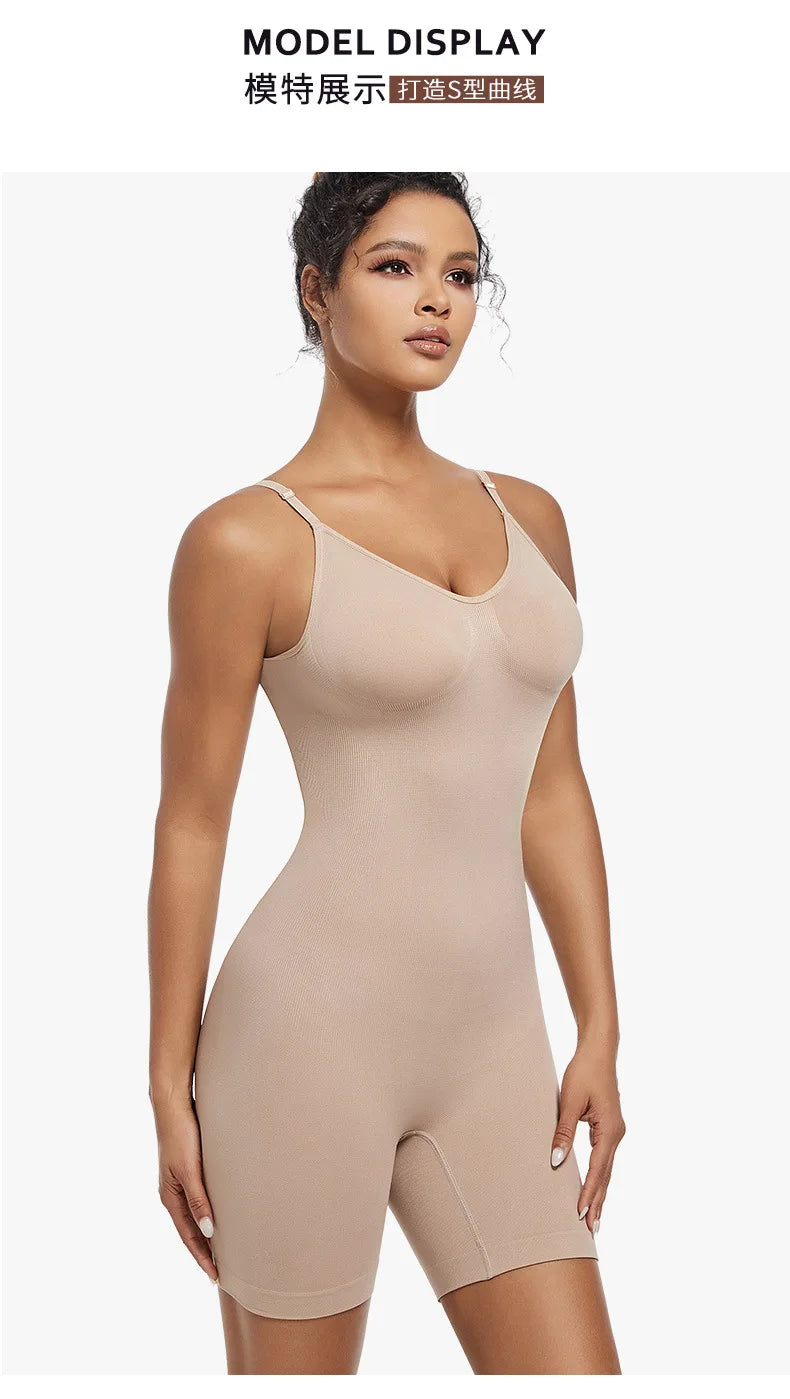 Seamless Open-Back Sculpting Bodysuit – Tummy Control & Natural Lift