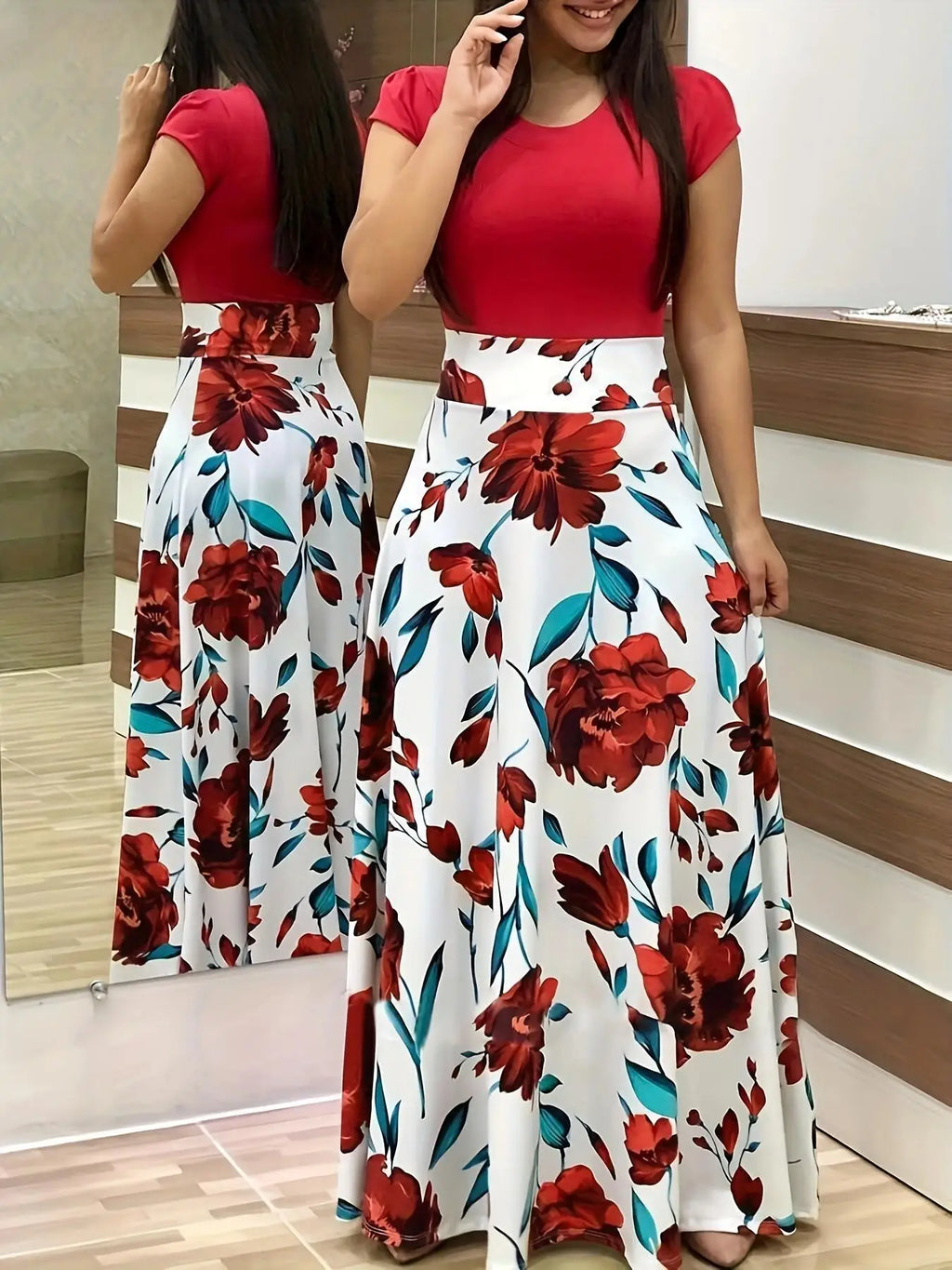 Floral Colorblock Swing Dress 🌸✨