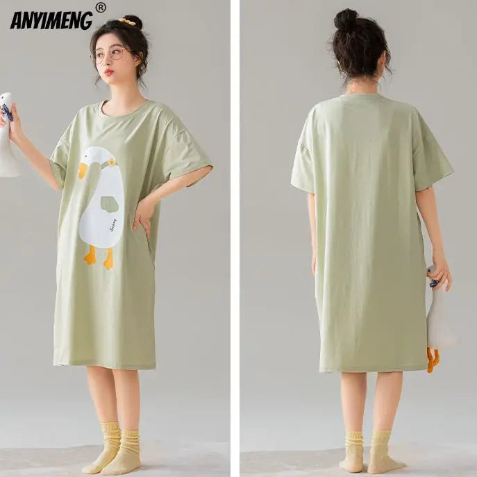 Women’s Cotton Plus Size Nightgown – Breathable Short Sleeve Sleep Dress