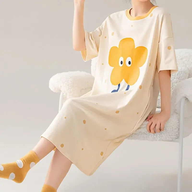 Women’s Cotton Plus Size Nightgown – Breathable Short Sleeve Sleep Dress