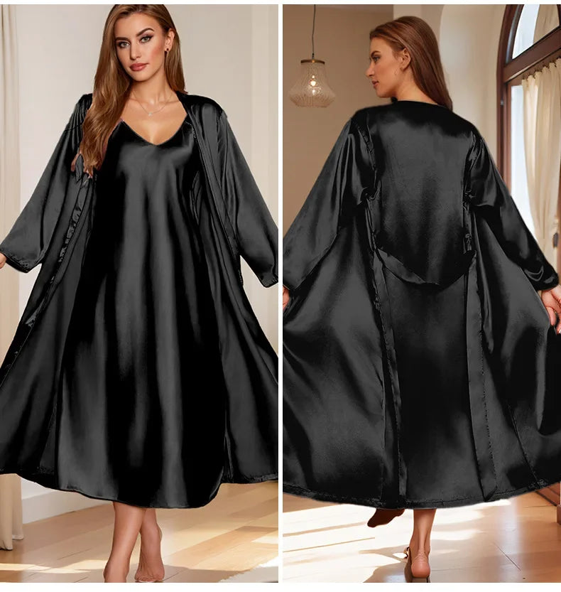 Women’s 2-Piece Pajama Set – Loose Robe & Cami Nightgown Loungewear