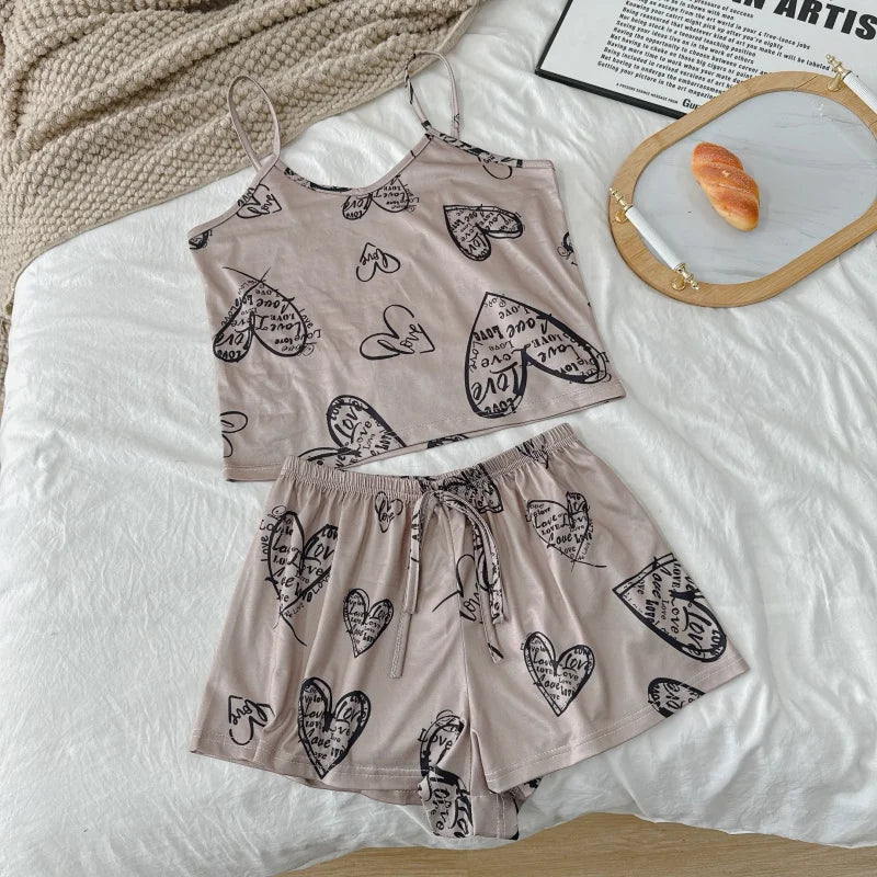 Women’s Satin Pajama Set – Ice Silk Top & Shorts Loungewear Set