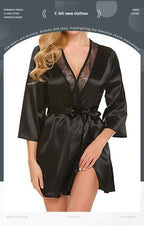 Women’s Silk-Feel Lace-Up Robe – Long Sleeve Elegant Sleepwear Nightgown