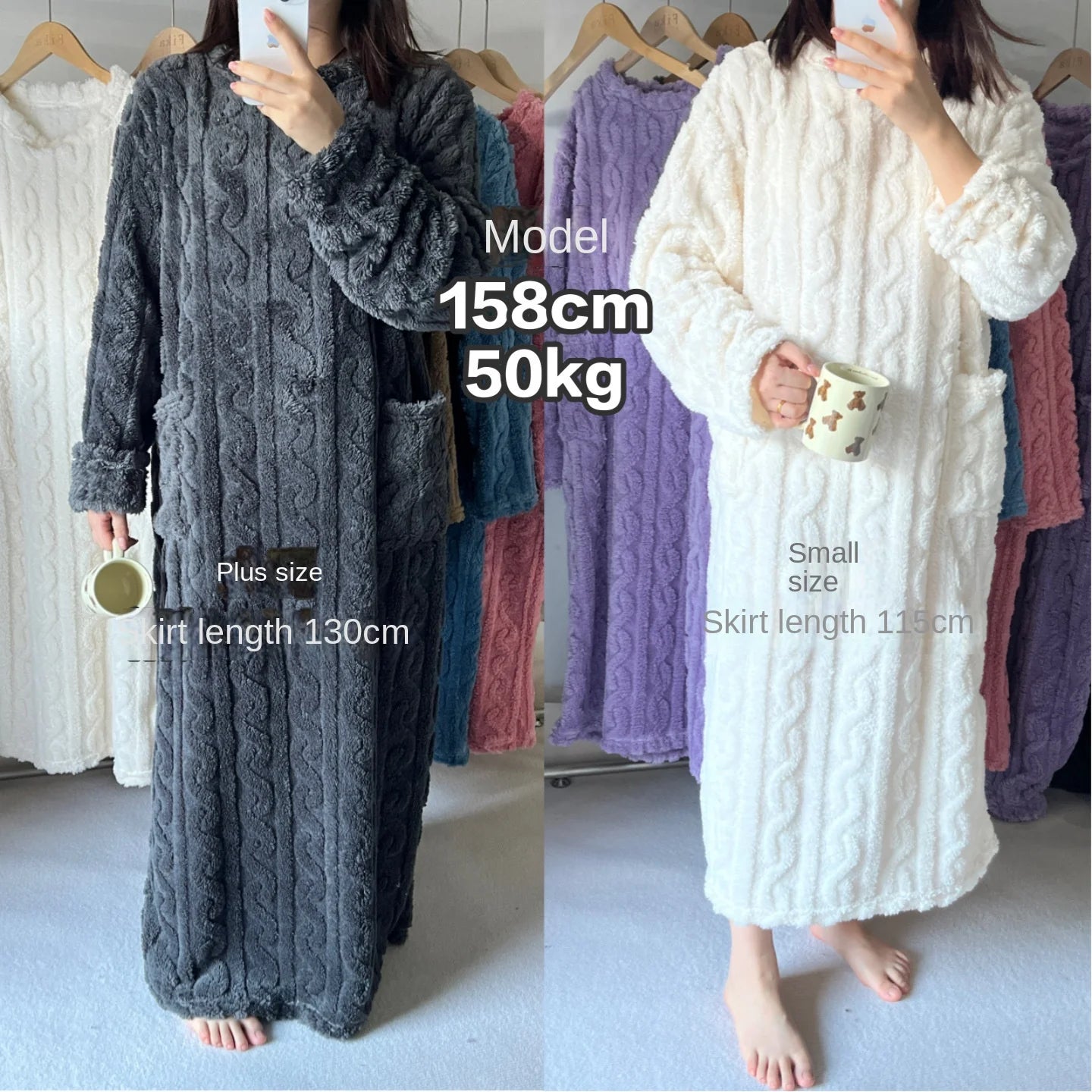 Women’s Coral Fleece Bathrobe – Thick & Warm Winter Robe Loungewear