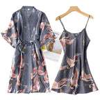 Women’s Silky 2-Piece Pajama Set – V-Neck Nightgown & Robe Loungewear