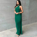One Shoulder Backless Ruched Maxi Dress
