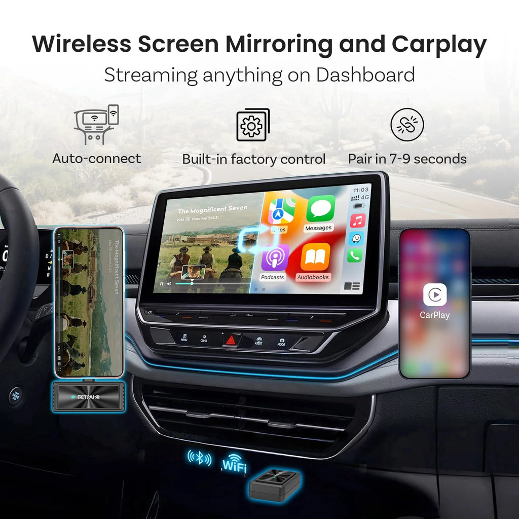 Getpairr Wireless Carplay Adapter Screen Mirroring Touch Car Accessories Video Box iOS & Android Mirroring for VW Audi Benz Toyo