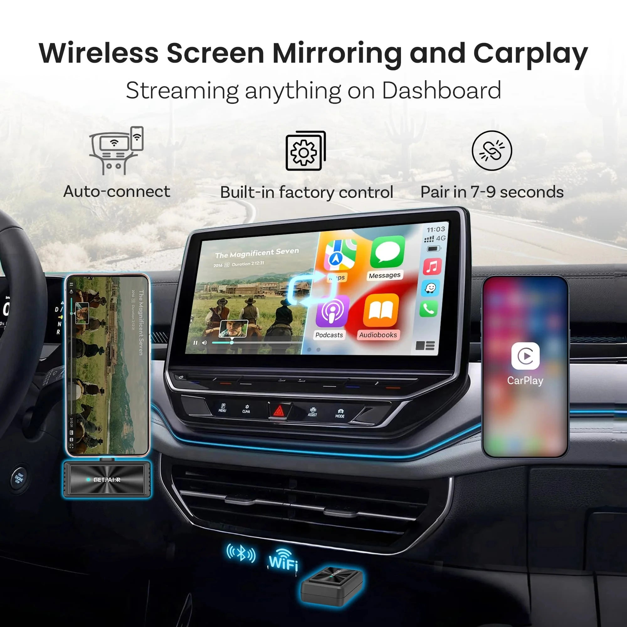 Getpairr Wireless Carplay Adapter Screen Mirroring Touch Car Accessories Video Box iOS & Android Mirroring for VW Audi Benz Toyo