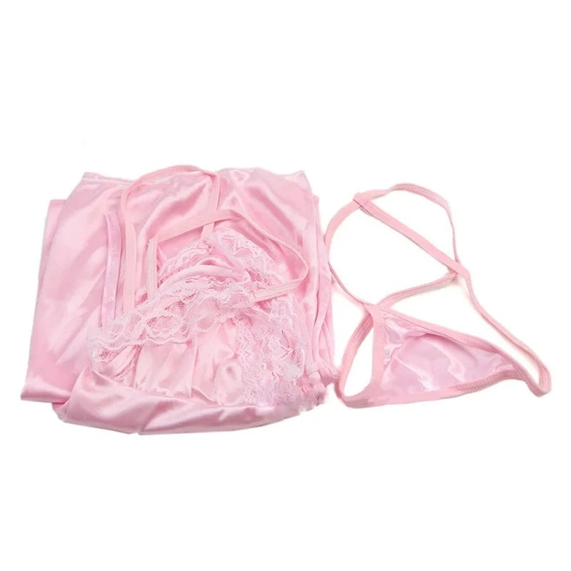 Women’s Satin Lace Babydoll Nightgown – Sexy Off-Shoulder Sleepwear Dress