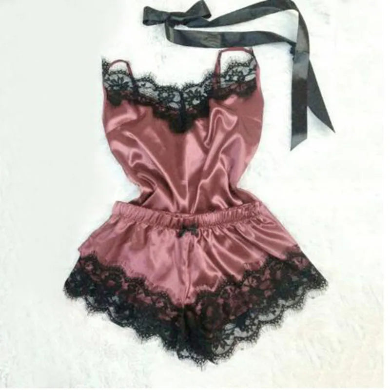 Women’s Ice Silk Satin Pajama Set – Sexy Sleepwear & Robe Lingerie Set