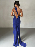 One Shoulder Backless Ruched Maxi Dress