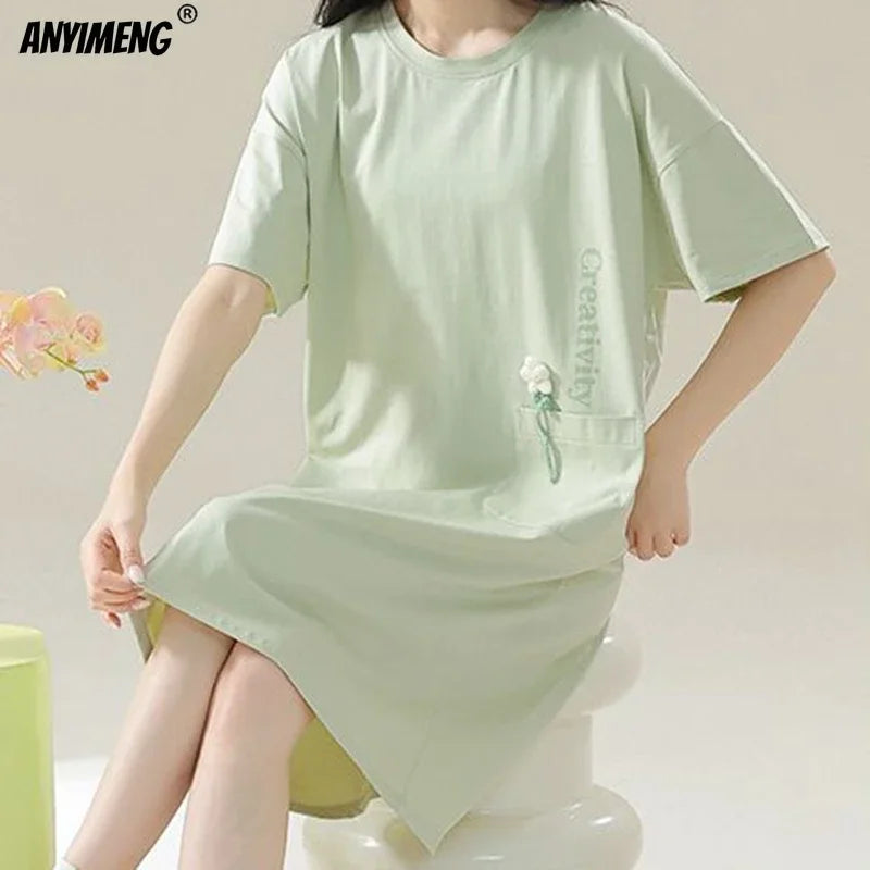 Women’s Cotton Plus Size Nightgown – Breathable Short Sleeve Sleep Dress