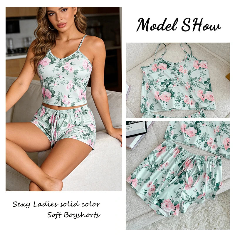 Women’s Satin Pajama Set – Ice Silk Top & Shorts Loungewear Set