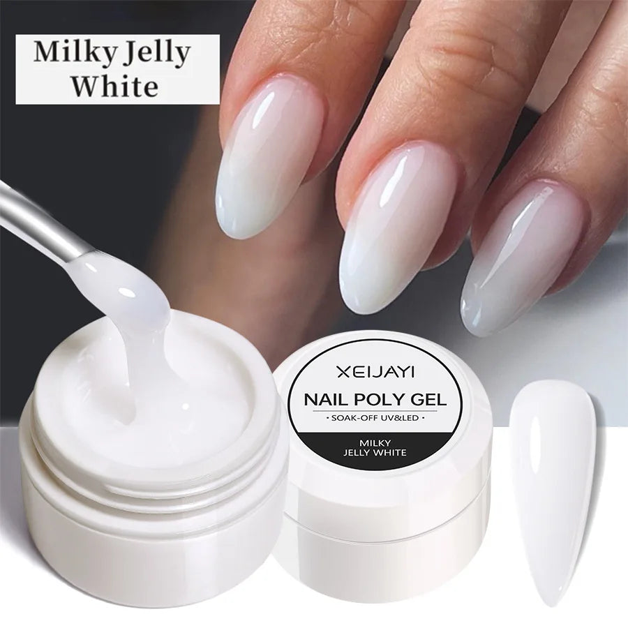 XEIJAYI Extension Nail Gel Jelly Pink White Clear Hard Gel Polish Self Leveling Soak Off UV Construction Nail Art DIY Manicure