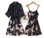 Women’s Silky 2-Piece Pajama Set – V-Neck Nightgown & Robe Loungewear
