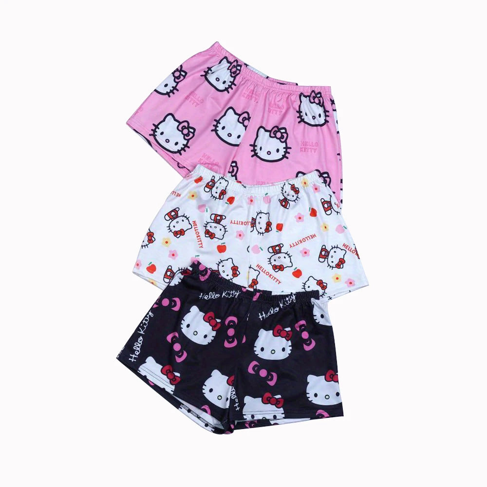 3pcs Sanrio Hello Kitty women's cute cartoon pajamas shorts for summer comfort, soft polyester suitable for home wear