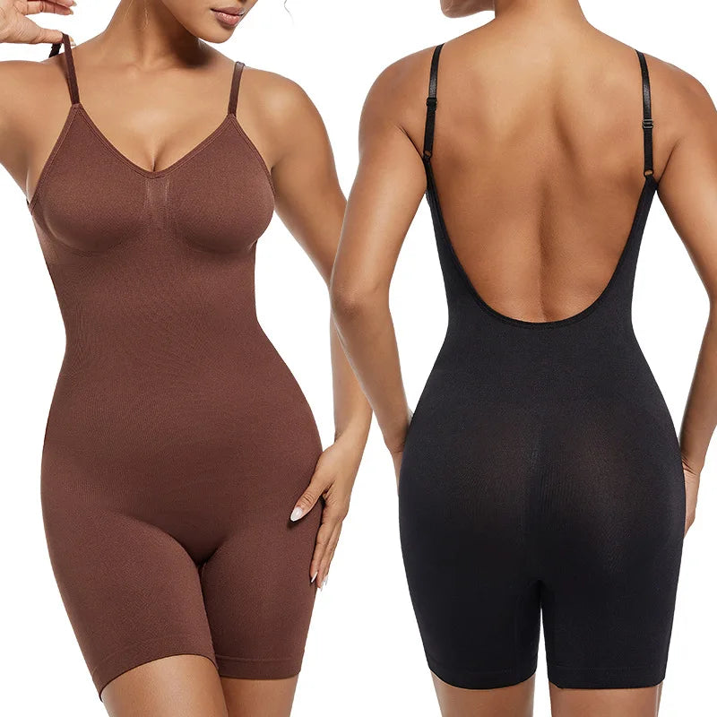Seamless Open-Back Sculpting Bodysuit – Tummy Control & Natural Lift