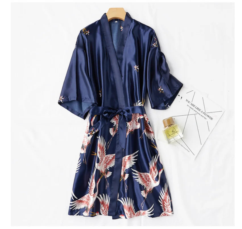 Women’s Silky 2-Piece Pajama Set – V-Neck Nightgown & Robe Loungewear