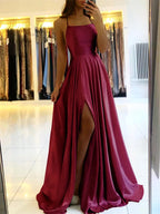 Burgundy Satin Side Slit Maxi Dress ✨