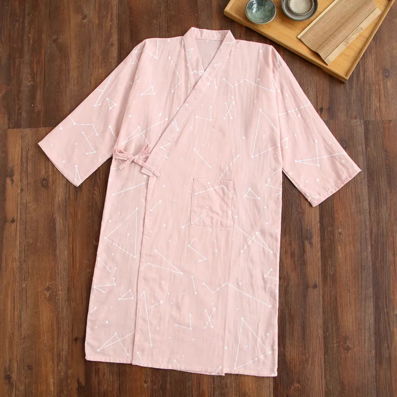 Japanese-style kimono pajamas summer new 100% cotton gauze pajamas nightgown ladies SPA yukata homewear long pajamas women