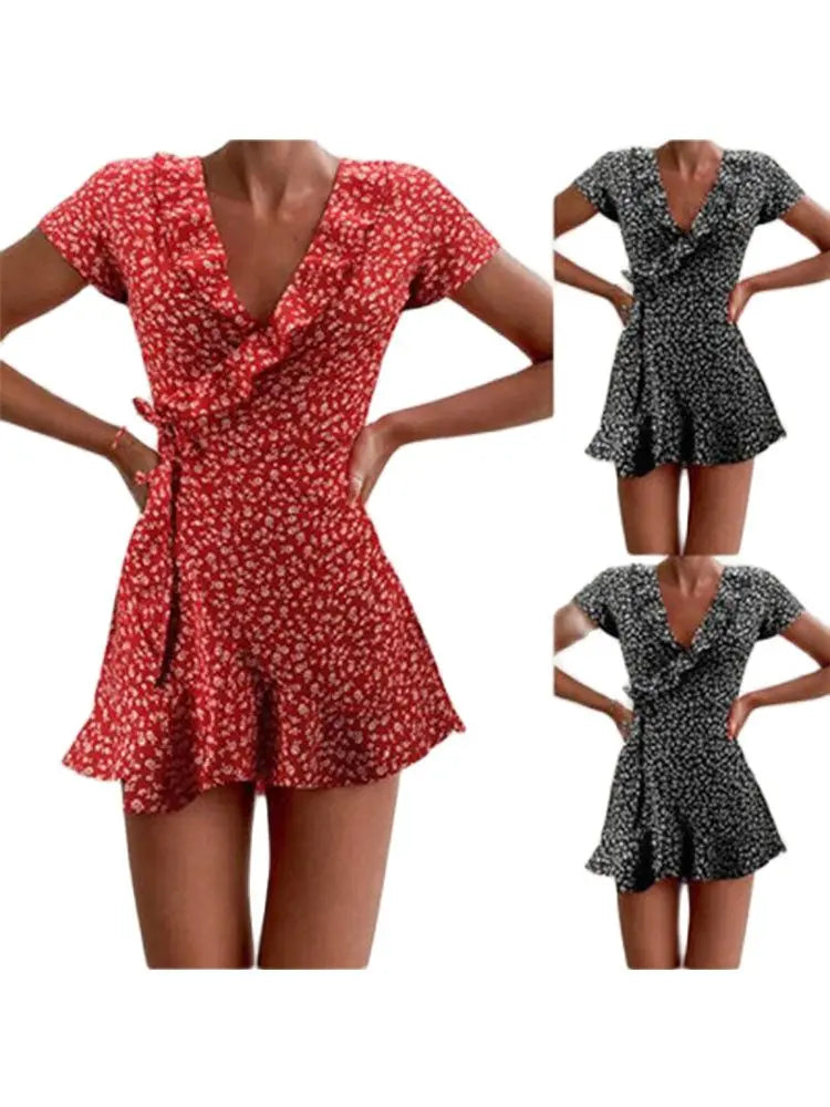 Floral Ruffle V-Neck A-Line Mini Dress 🌸✨