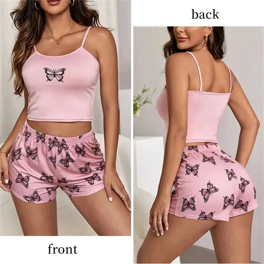 Two Piece Women's Suspender Printed Butterfly