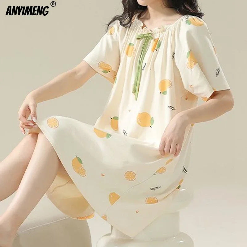 Women’s Cotton Plus Size Nightgown – Breathable Short Sleeve Sleep Dress