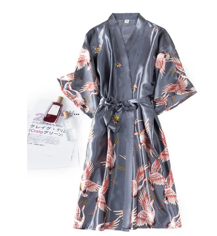 Women’s Silky 2-Piece Pajama Set – V-Neck Nightgown & Robe Loungewear