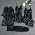 Women’s 5-Piece Satin Pajama Set – Silk Lace Robe & Sexy Nightwear Set