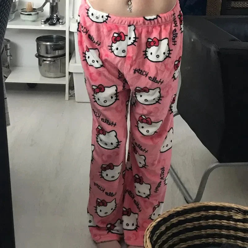 Y2K Hello Kitty Cartoon Pajama Pants – Women’s Casual Home Loungewear