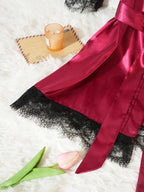 Women’s 4-Piece Satin Pajama Set – Silk Robe, Nightgown & Lace Sleepwear Set