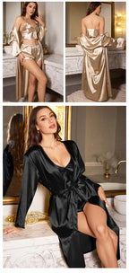 Women’s 3-Piece Satin Pajama Set – Sexy Nightdress, Cami & Robe Sleepwear