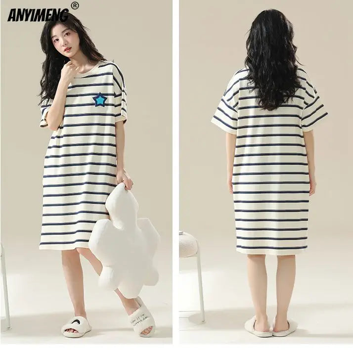 Women’s Cotton Plus Size Nightgown – Breathable Short Sleeve Sleep Dress