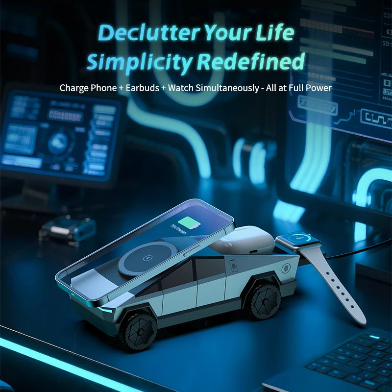 Cybertruck Wireless Charger 3-in-1 ⚡ iPhone, Watch & AirPods 🚗✨