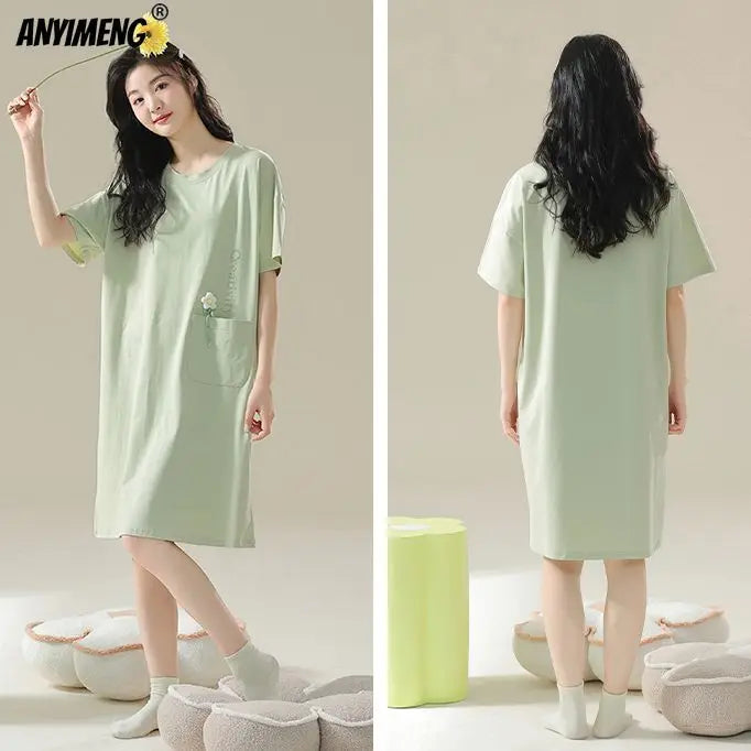 Women’s Cotton Plus Size Nightgown – Breathable Short Sleeve Sleep Dress