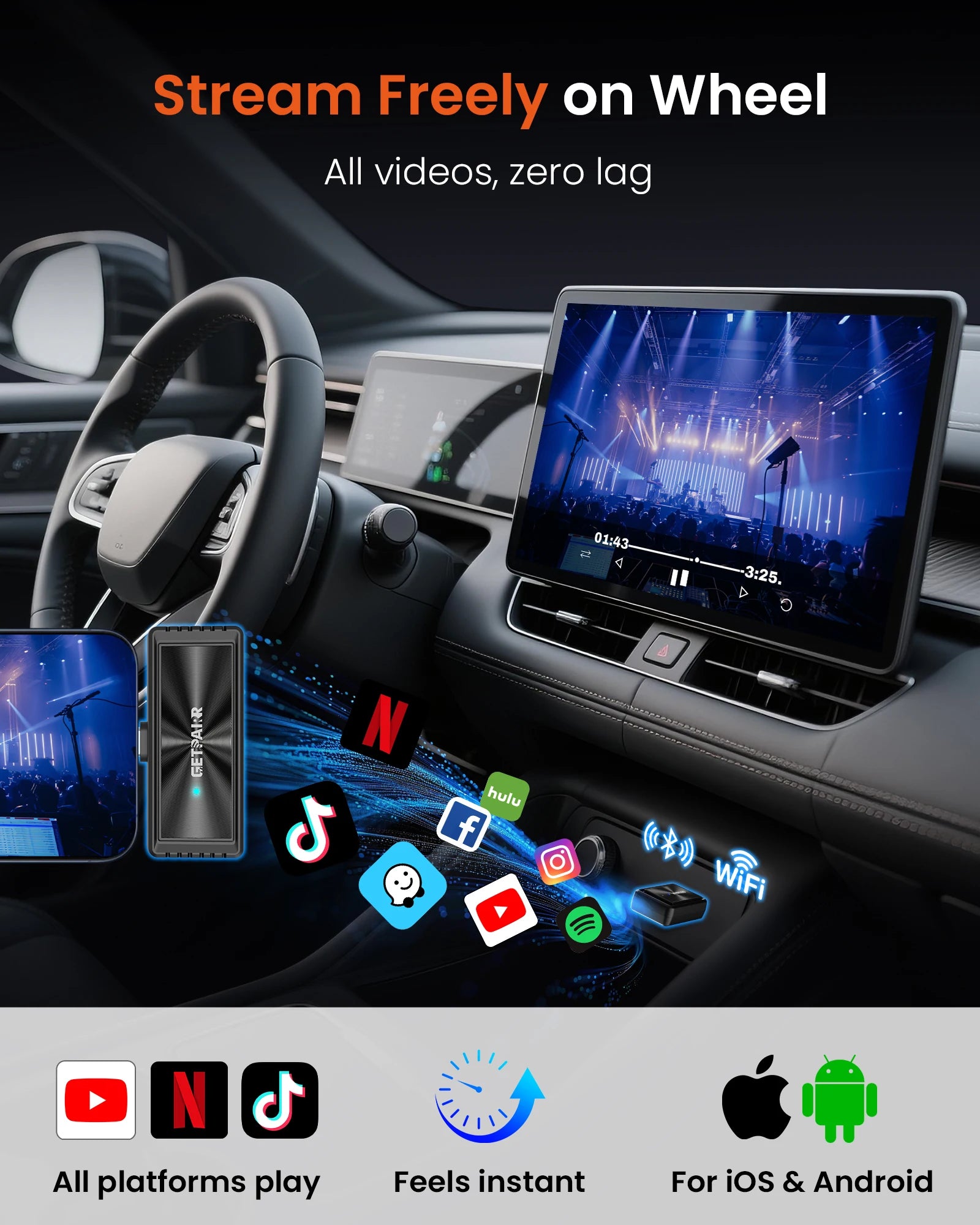 Getpairr Wireless Carplay Adapter Screen Mirroring Touch Car Accessories Video Box iOS & Android Mirroring for VW Audi Benz Toyo