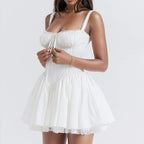 Elegant White Pleated A-Line Mini Dress ✨