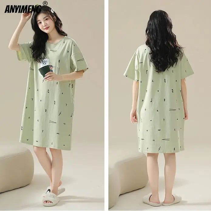 Women’s Cotton Plus Size Nightgown – Breathable Short Sleeve Sleep Dress
