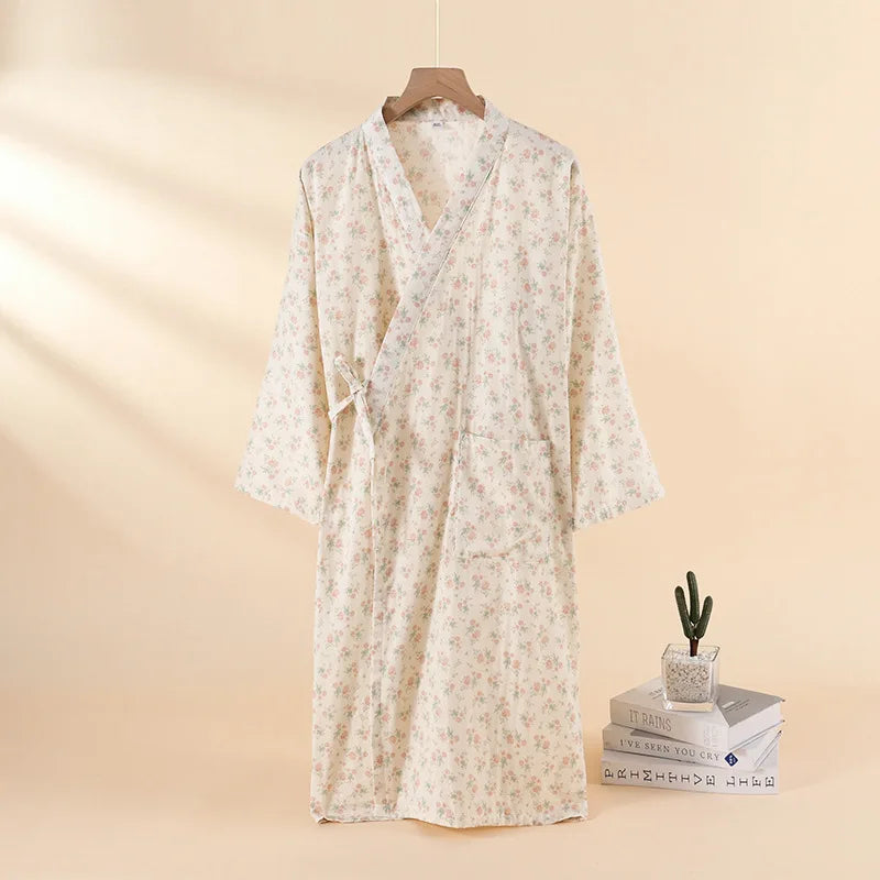 Japanese-style kimono pajamas summer new 100% cotton gauze pajamas nightgown ladies SPA yukata homewear long pajamas women